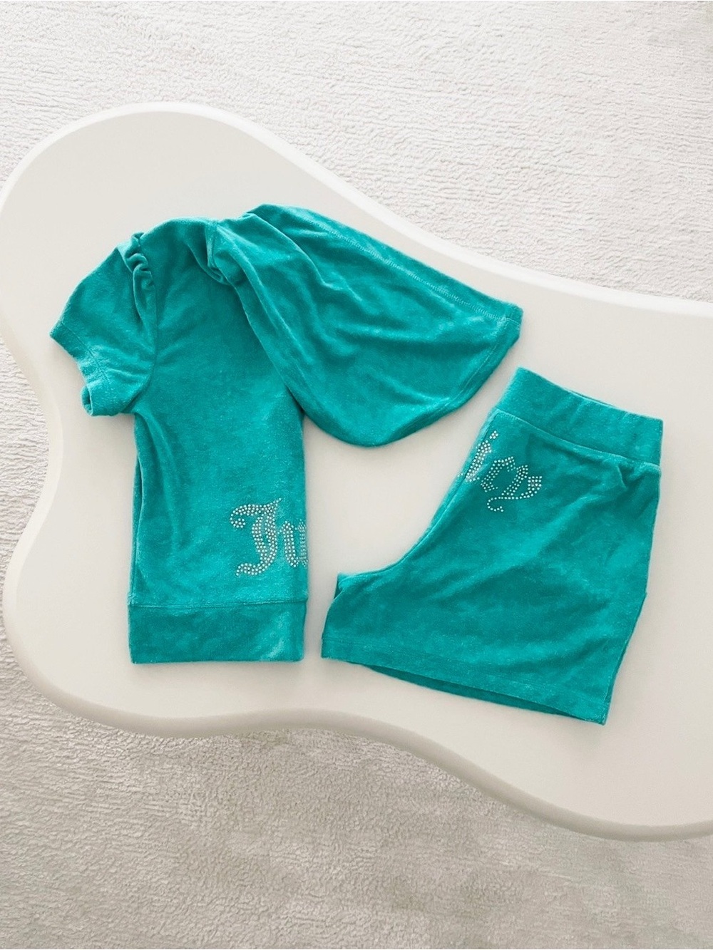 Juicy Couture Terry Puff Sleeve Set in Coastal Teal